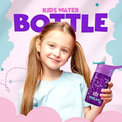 YOLAY 15oz Kids Water Bottle For School Boys and Girls, Durable Toddler Water Bottle with Straw Lid Leak-Proof, Spill Proof, Easy Clean and Dishwasher Safe with Re-Usable and BPA Free - Princess - color: Princess