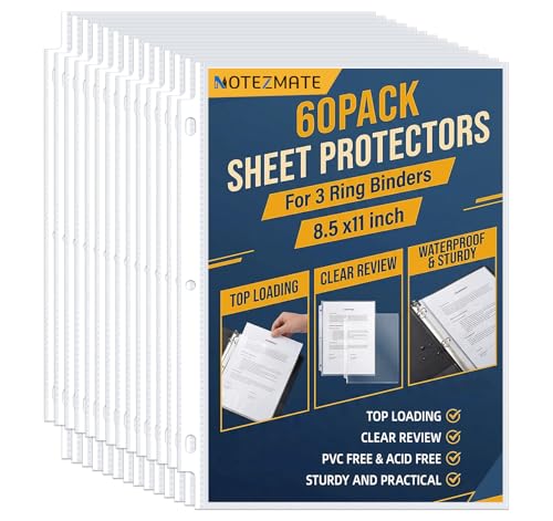 60 Pack Sheet Protectors 8.5 x11 Inch,Clear Heavyweight Page Protectors for 3 Ring Binder, Top Loading Polypropylene Plastic Sleeves,Paper Sheets Protectors for School Office Supplie,Letter Size - size: Letter Size-60PCS