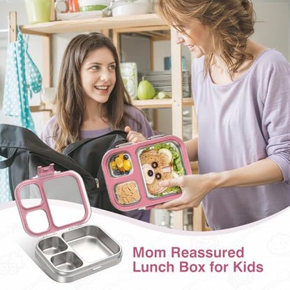 HOMEKOL Stainless Steel Bento Lunch Box, Pink, 3.3Cups | 3-Compartment,Leak-Proof, for Kids & Adults, BPA-Free, Dishwasher Safe, Clear Tritan Lid, 800ml (Not Insulated) - color: Pink, size: 27oz (800ml)