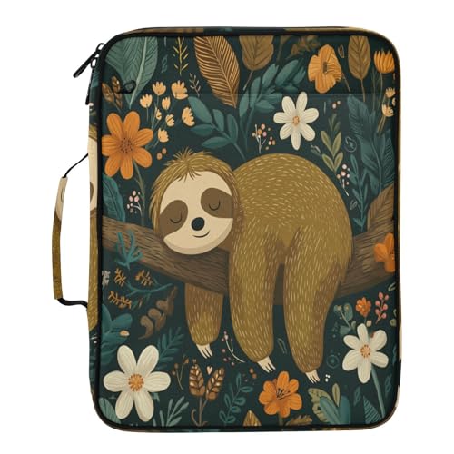 Deep Green Flowers Tree Leaves Trunks Sloths Accordion File Organizer Expanding File Folder Zipper Binder 3 Ring with Handle 500 Sheets Capacity Document Organizer Storage Bag Multi Pockets Design - color: Deep Green Flowers Tree Leaves Trunks Sloths