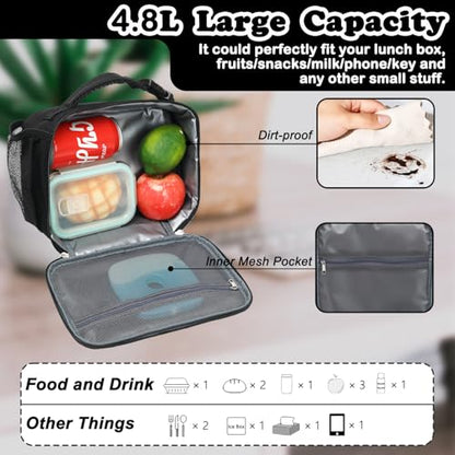 FlowFly Kids Lunch Bag, Durable Insulated School Lunch Box with Bottle Holder, Water-resistant Thermal Small Lunch Cooler Tote for Teen Boys & Girls,BlackWithLetter - color: BlackWithLetter