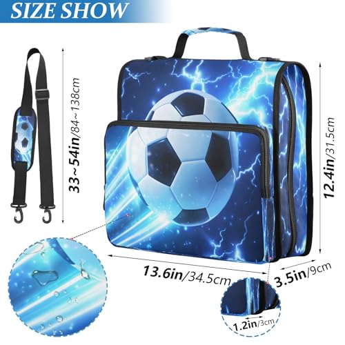 Football Zipper Binder 3 Ring with Handle and Shoulder Strap, 500 Sheet Binder Organizer Capacity & Multi-Pockets for School Office - color: Aa09