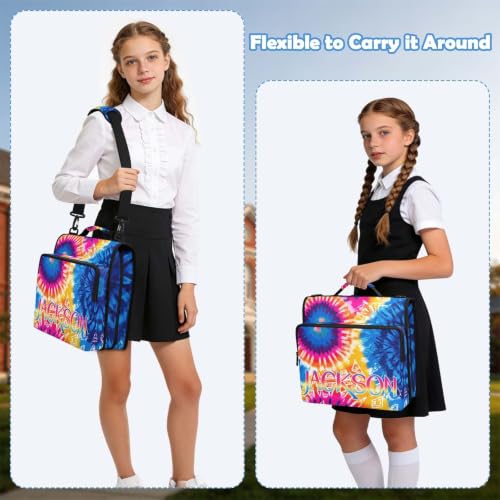 Custom Binder Bag Personalized Tie Dye Boho Style 3 Ring Zipper Binder Bag with Laptop Pockets and Shoulder Strap Tote Binders Organizer Case for School Office - color: Custom Dtie Dye