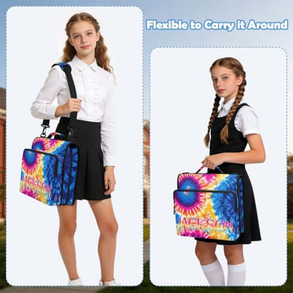 Custom Binder Bag Personalized Tie Dye Boho Style 3 Ring Zipper Binder Bag with Laptop Pockets and Shoulder Strap Tote Binders Organizer Case for School Office - color: Custom Dtie Dye