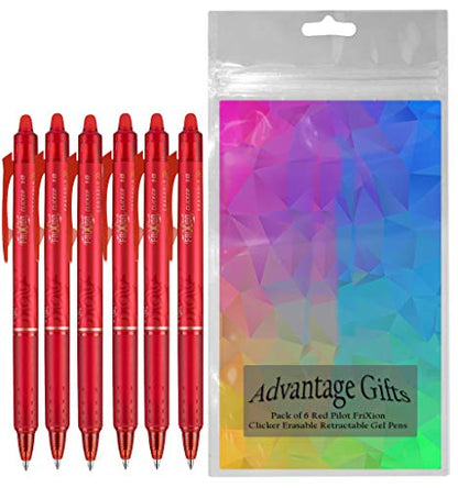 FriXion Clicker Retractable Erasable Gel Pen, Red, Bold Point, 6-pk; Bundle with Plastic Reusable Pouch - color: Red, size: 1 Count (Pack of 6)