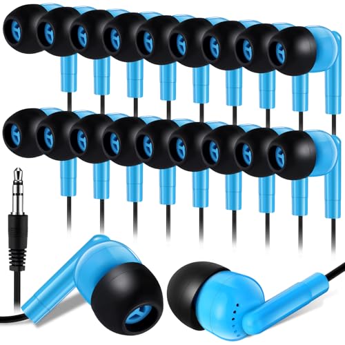 Kanayu 100 Pack Wired Earbuds Bulk for Classroom Ear Headphones Wired Basic Student Earbuds No Microphone with 3.5MM Jack for Class Laptop School Library, Individually Bagged (Blue) - color: Blue