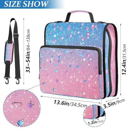 Caikeny 3 Ring Zipper Binder Cute Light Pink Blue Gradient Flashing Glitter 1.5 inch Binders Bag with Shoulder Strap and Handle Expanding File Pockets - color: Multicolored 1z2.1