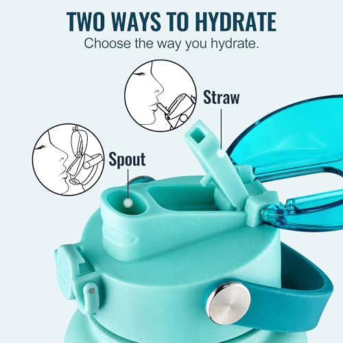 OLDLEY 18oz Insulated Water Bottle with 2-in-1 Straw & Chug Lid, Leakproof Stainless Steel Bottle, Cup Holder Friendly Vacuum Water Bottle for Travel, and School,Teal Ombre - color: Teal Ombre