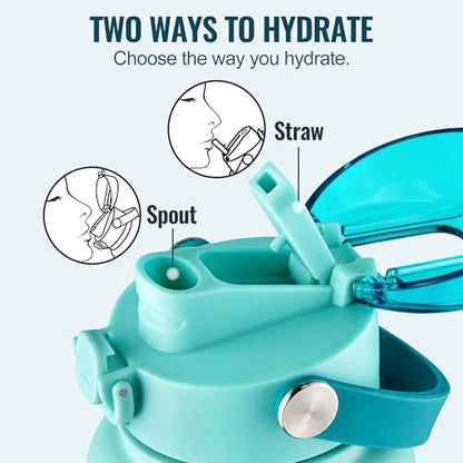 OLDLEY 18oz Insulated Water Bottle with 2-in-1 Straw & Chug Lid, Leakproof Stainless Steel Bottle, Cup Holder Friendly Vacuum Water Bottle for Travel, and School,Teal Ombre - color: Teal Ombre