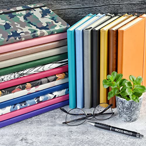 RICCO BELLO Lined Journal Notebook with Pen Holder, Black | Faux Leather Hardcover, College Ruled, 96 Sheets/192 Pages, 5.7 x 8.4 Inches, For Work & Notes - color: Black