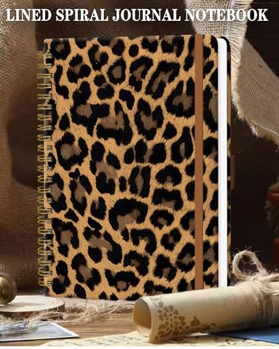 Spiral Journal Notebook for Women, Hardcover A5 College Ruled Notebook, 120 Pages, Thick Paper, Cute Lined Journal for School, Office & Work, 6 x 8.4 in(Leopard Cool) - color: Leopard Cool