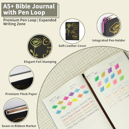 25 PCS Bible Study Supplies Kit, Large Capacity Canvas Tote Bag for Women Organizer, Bible Highlighters and Quick Dry Pens No Bleed Through, Notebook Bible Tabs Cross Bookmark Journaling Accessories - color: Black