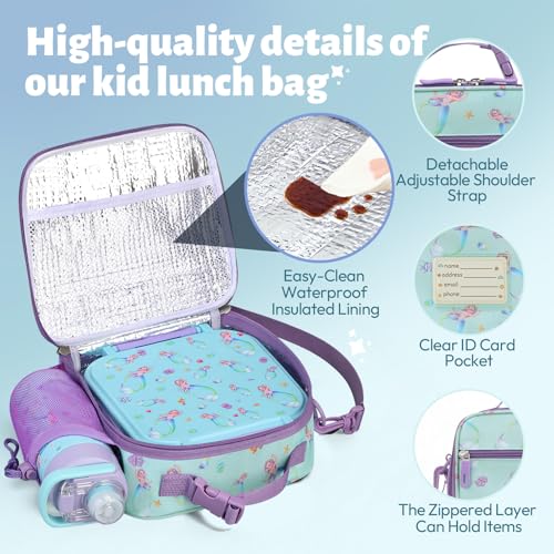 Itslife Bento Box for Kids Set, insulated food container,kids lunch box, 7 oz thermos for hot food, 12 oz thermos water bottle, Reusable Insulated Ice Bag & Fork Spoon Utensils Camping Travel Purple - color: Purple-RY