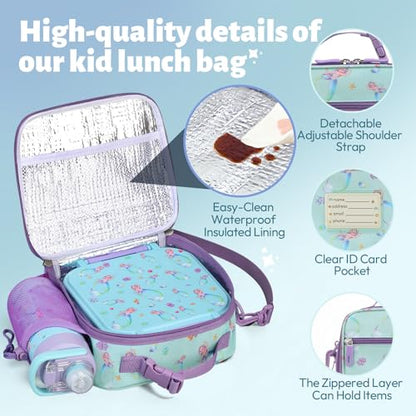 Itslife Bento Box for Kids Set, insulated food container,kids lunch box, 7 oz thermos for hot food, 12 oz thermos water bottle, Reusable Insulated Ice Bag & Fork Spoon Utensils Camping Travel Purple - color: Purple-RY