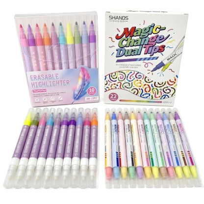 Erasable & Dual Tip Highlighter Set, 2-in-1 Combination Pastel Highlighters, No Bleed Markers for Bible Study, School Office Supplies