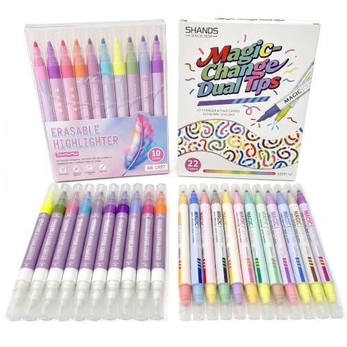Erasable & Dual Tip Highlighter Set, 2-in-1 Combination Pastel Highlighters, No Bleed Markers for Bible Study, School Office Supplies