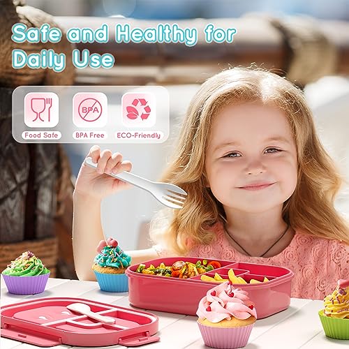 Bento Box Kid Adult Lunch Box 2 Pack, Leakproof Bento Lunch Container 4 Compartment Bento-Style Lunchbox with Utensil Set, On-the-Go Meal and Snack Packing for School, Work, Picnic - color: Pink & Blue