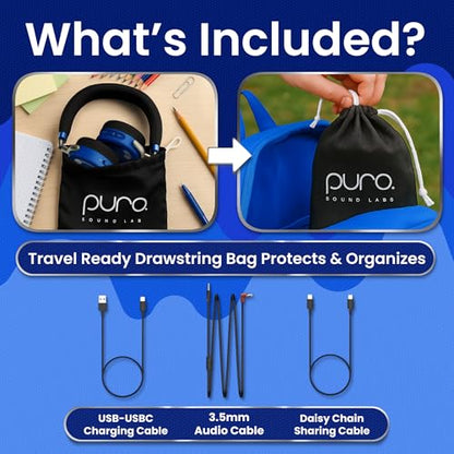 Puro Sound Labs JuniorJam Plus Volume-Limiting Wireless Bluetooth Headphones for Kids, Secure Audio with Adjustable On-Ear Design, 22-Hour Battery Life, Ideal for Tablets, Smartphones & PCs - Blue - color: Blue
