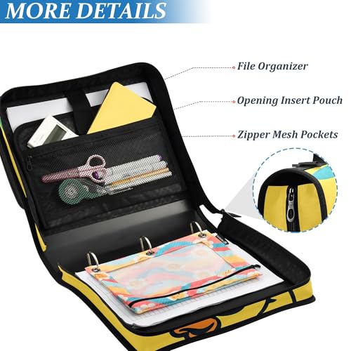 Cartoon Rubber Duck Wear Sunglasses Zipper Binder Organizer with Shoulder Strap Multi-Pocket 1.5 Inch 3 Rings Pencil Case Portfolio Binder Home Travel Cards Storage Container - color: Cartoon Rubber Duck Wear Sunglasses