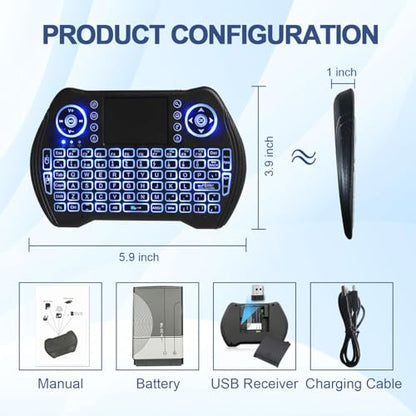 Easytone Backlit Mini Wireless Keyboard with Touchpad Mouse Combo Remote Control with Rechargeable Li-ion Battery and Multimedia Keys for Android TV Box HTPC PS3 Smart TV PC X-Box Linux Windows MacOS