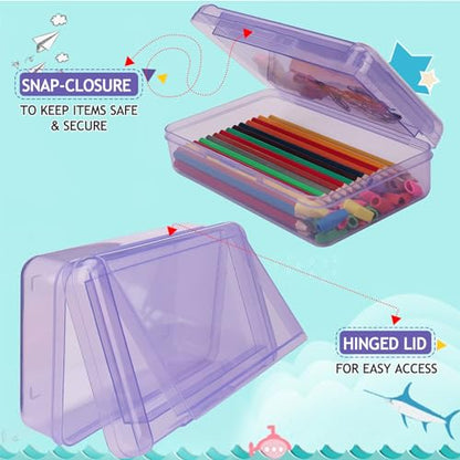SFLHHDM Large Pencil Box, Double Layer Capacity Pencils Holders, Clear Hard Pen Case with Snap-tight Lid, Plastic Pencil Case for Office School, Pen Boxes Storage School Box (Clear Purple-1pcs) - color: Clear Purple-1pcs