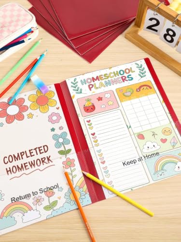 Apipi 24 Pcs Take Home Folders with Pockets for Elementary Students, Red | Durable Kindergarten Parent-Teacher Communication Plastic Folders, Back to School Teacher Supplies for Classroom - color: Red