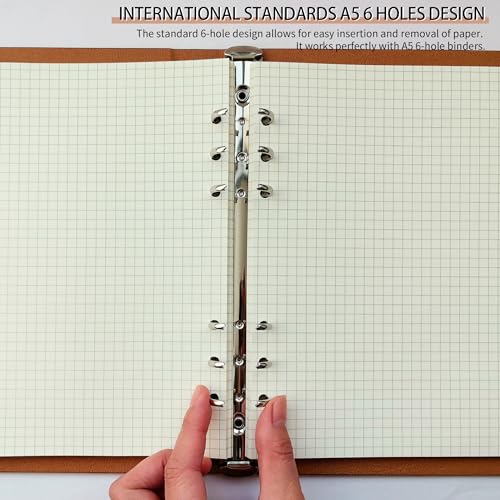 A5 Grid Refill Paper,100GSM A5 Graph Rule Paper/Quad Rule Filler Paper for 6 Ring Refillable Binder/Planner/Diary Journals/Painting, 80 Sheets/160 Pages (Beige-Grid-A5) - size: Beige-Grid-A5