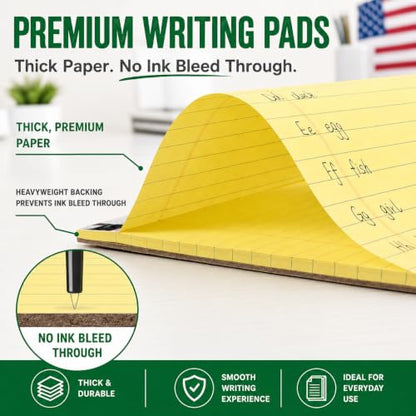 KAISA Legal Note pads 8.5 x 11，12pads 600 Sheets note pads office supplies Recycled Paper 8.5 x 11 Wide Ruled 50 sheets Premium Thick Paper Hard Back Notepads 8-1/2"x 11-3/4" Writing Tablet Canary For Office Supplies (Pack of 12) - color: Canary 12pad, si