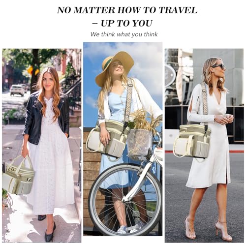 LOKASS Lunch Box for Women/Men-16L-Insulated Lunch Bag, Expandable Double-layer Leakproof Cooler Bag with Upgrade Adjustable Shoulder Strap Ideal for Work/Travel/Picnics（Beige&White） - color: Beige