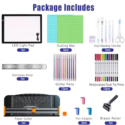The All-in-One Tool Set for Cutting Machine - Beginner-Friendly Craft Kit with Weeding Tools, LED Light Pad, Paper Cutter, Cutting Mats, Brayer Roller, True Control Knife for Crafting Projects - color: Essential Tools