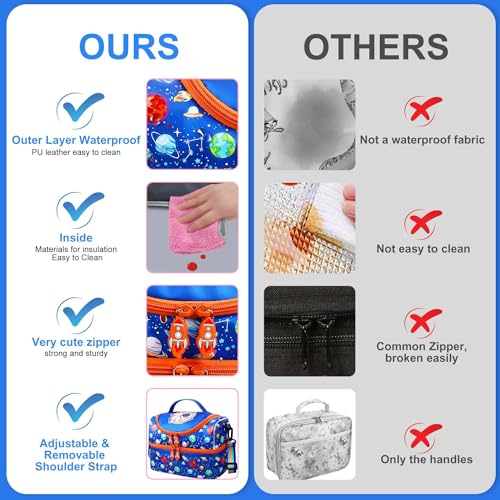 RHCPFOVR Kids Lunch Bag - Double - Decker Cooler Insulated Lunch Box for Boys Girls,Washable Lunch Bag with Strap and Reusable Toddler Lunchbox for School and Daycare - color: Royal Blue Space