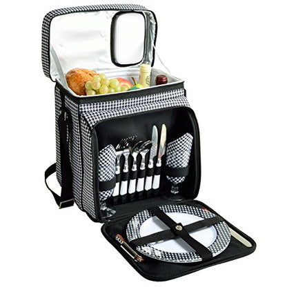 Picnic at Ascot Original Insulated Picnic Basket/Cooler Equipped with Service for 2- Designed, Assembled & Quality Approved in the USA - color: Houndstooth