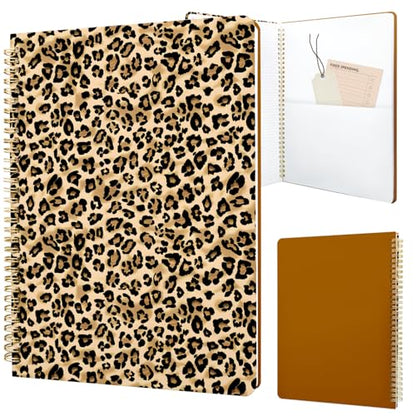 Cute Spiral Notebook journal A4 Aesthetic Pretty Design for Women Girls Kawaii with Pocket, 8.5 x 11 inch, Graph, Leopard - color: Leopard, style: Graph