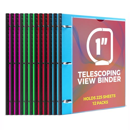 1 Inch Telescoping 3 Ring Binder-12PCS, Flexible Binder with Customized Front Cover, Holds 8.5x11 Paper, School Office Supplies, 4 Colors - color: Blue,green,pink,red, size: 1 Inch, style: with Customized Cover - 12PCS