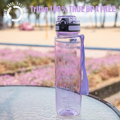 OLDLEY Water Bottle, 32oz Motivational Sports Water Bottle with Time Marker - Times to Drink - Tritan, BPA Free, Wide Mouth Leakproof,Amethyst - color: Amethyst
