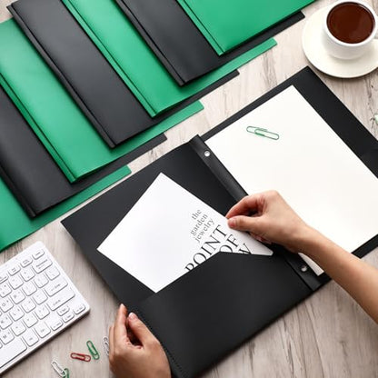 Cholemy 72 Packs Pocket Folders with Prongs Heavy Duty Plastic Folder with Business Card Slot 3 Prong Fasteners for School Office (Black,Green) - color: Black, Green