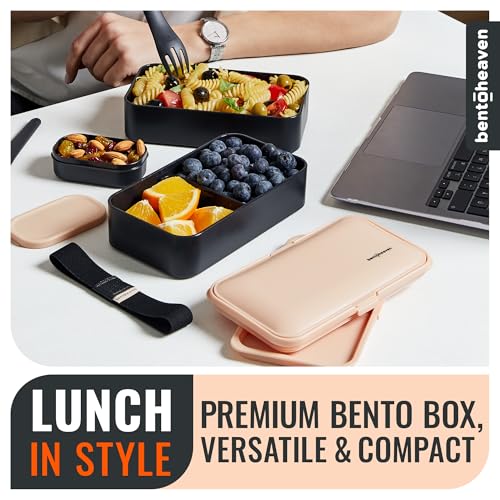 Bentoheaven Bento Box Adult, Stackable Lunch Box, 40 oz, Bingo Flamingo | BPA-free, leakproof and microwave-safe with 2 compartments, utensils, chopsticks, divider and sauce cup for men and women. - color: Bingo Flamingo
