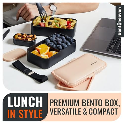 Bentoheaven Bento Box Adult, Stackable Lunch Box, 40 oz, Bingo Flamingo | BPA-free, leakproof and microwave-safe with 2 compartments, utensils, chopsticks, divider and sauce cup for men and women. - color: Bingo Flamingo