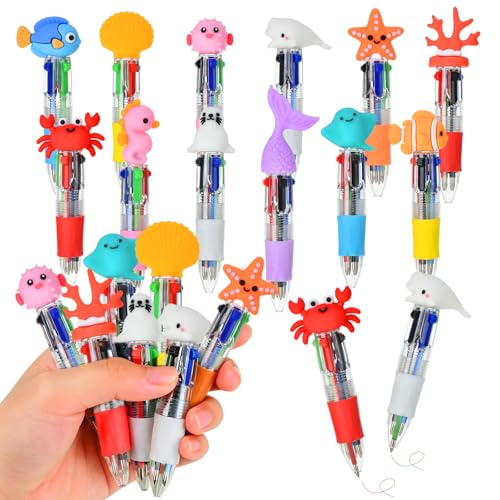 Under the Sea Party Favors Ocean Animals Multicolor Pen in One Cute Fun 4-in-1 Pens Bulk Cool Ballpoint Pens for Birthday Gifts Teacher Supplies (Sea Animal, 12) - style: Sea Animal