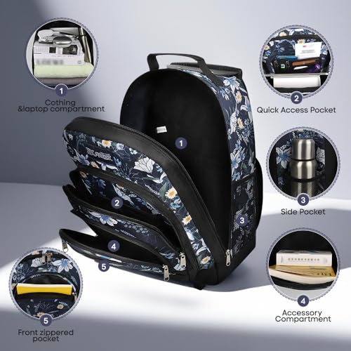 20" 2-in-1 Rolling Backpack,Backpack for Travel w/Wheels | Trolley Suitcase w/Telescopic Handle,Lightweight,Durable, Travel-Friendly, Unisex,2561-20''-Blue Lilies - color: JH-2561-Blue Lilies-20