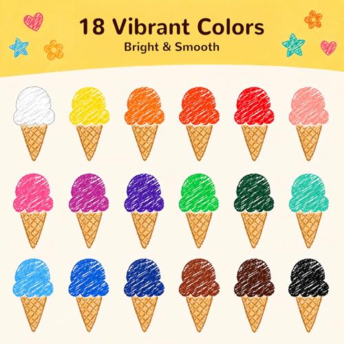 Jumbo Crayons for Toddlers 1-3, 18 Colors Easy-Grip & Unbreakable - Washable, Non-Toxic, Anti-Roll Art Supplies, Perfect First Crayons & Sensory Toy Gift for Ages 1-4