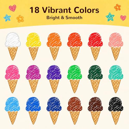 Jumbo Crayons for Toddlers 1-3, 18 Colors Easy-Grip & Unbreakable - Washable, Non-Toxic, Anti-Roll Art Supplies, Perfect First Crayons & Sensory Toy Gift for Ages 1-4