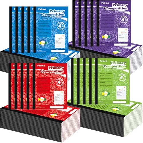 Fainne 30 Pack Primary Ruled Composition Notebook, Grade K-2 Journal 100 Pages, 7-1/2" x 9-3/4" Kindergarten Primary Drawing Story Notebook for Kids Drawing and Writing(Red, Green, Blue, Purple) - color: Red, Green, Blue, Purple