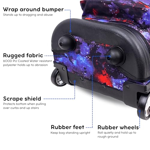 J World Sunrise Kids Rolling Backpack with Wheels for Girls Boys, Roller Bookbag for School, 18 x 13 x 9 Inches, Galax - color: Galaxy