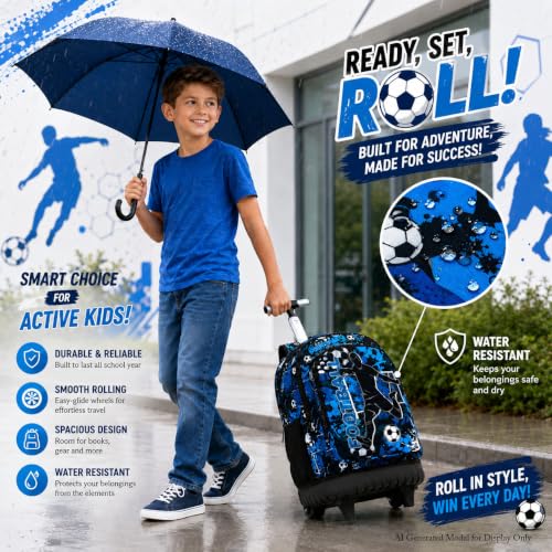 AGSDON Rolling Backpack for Boys, Men Roller Wheels Bookbag,Wheeled School Bag with Wheels for Teens-Soccer - color: Soccer