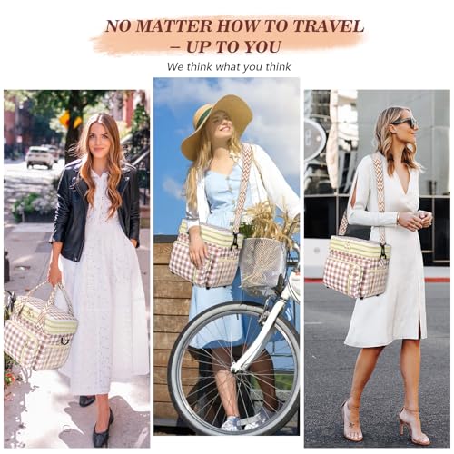 LOKASS Lunch Box for Women-16L-Insulated Lunch Bag Women, Expandable Double-layer Leakproof Cooler Bag with Upgrade Adjustable Shoulder Strap Ideal for Work/Travel/Picnics（Brown&White Check） - color: Brown&White Check