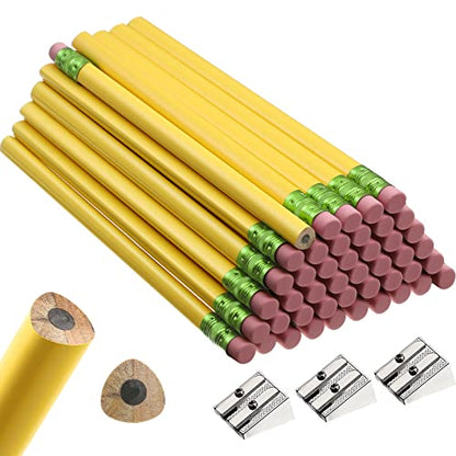 Fainne 48 Pcs Fat Pencils Jumbo Big Thick Large Pencils and 3 Pieces Sharpeners for Kids Beginners Preschoolers Kindergarten School Office Supplies(Yellow+Green,Triangle) - color: Pink,Yellow, style: Triangle