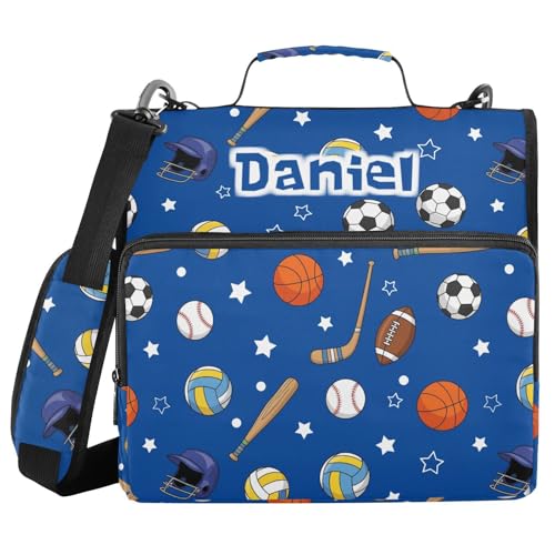 Custom Volleyball Blue Print 3 Ring Zipper Binder with Shoulder Strap & Handle 1.5 Inch D-Ring Zippered Bag with Multiple Pocket, Personalized Binder Organizer for School or Office - color: Volleyball Hockey Dark Blue