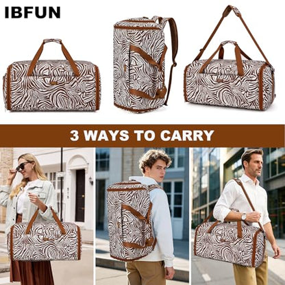 Convertible Garment Bags for Travel - Carry on Garment Duffle Bag with Backpack Straps for Men Women, 4 in 1 Large Travel Duffel Bags with Shoes Compartment Hanging Suit Dress Weekender Bag 3pcs Set - color: D1-Brown Zebra