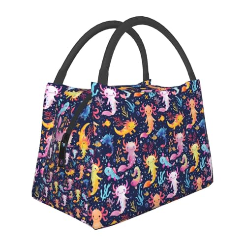 Cute Axolotl Lunch Box with Colorful Ocean Animal Pattern for Girls and Adults,Lightweight Handbag with Zipper Closure,Portable Cosmetic Bag for School,Work,Office,Travel and Picnic Gifts - color: Salamander